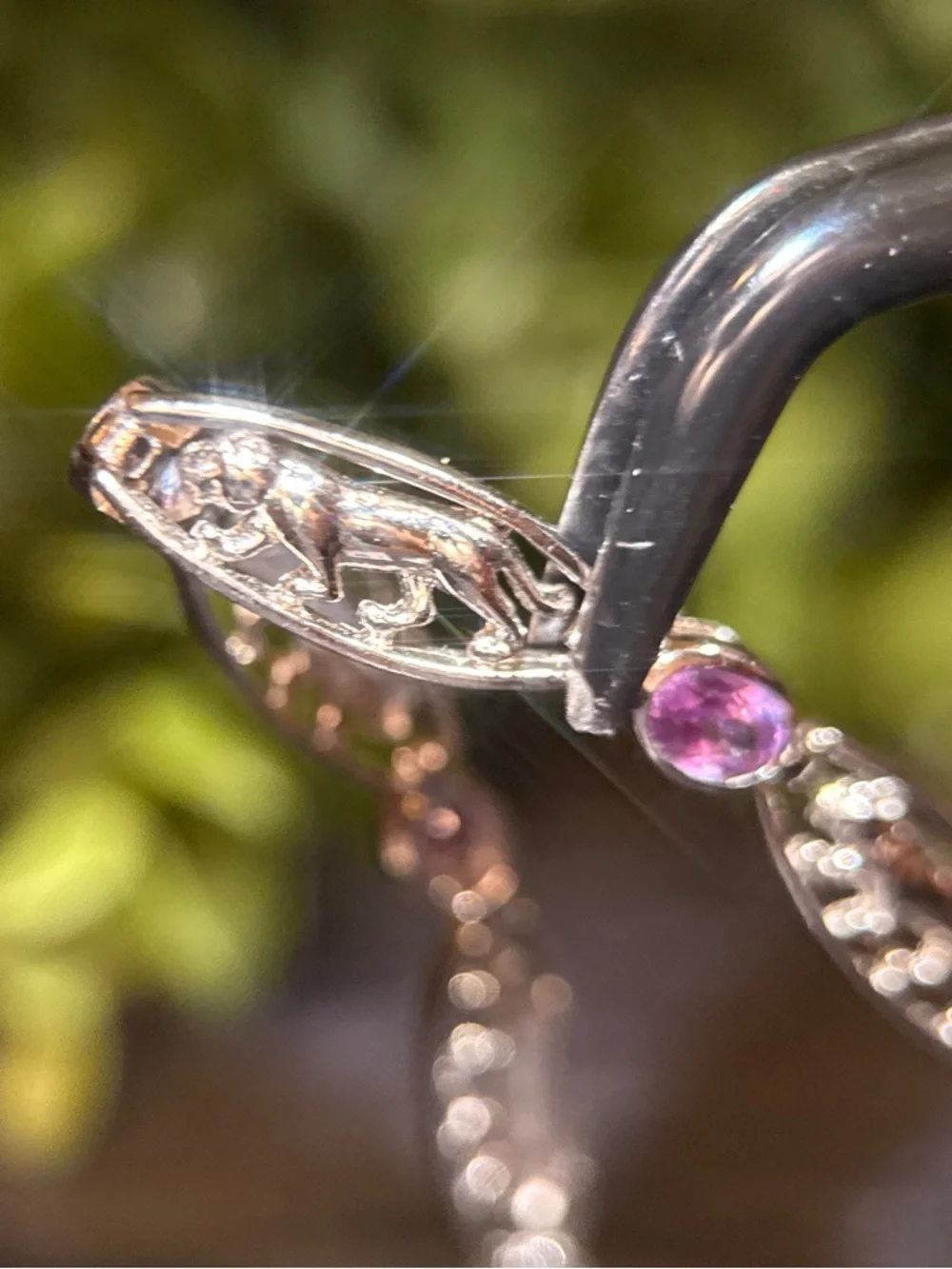 Sterling Silver 925 Panther Link‎ Bracelet with Amethyst Accents